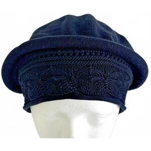 Pointelle Beret Hat Woven Cotton Lightweight Comfortable Form Fitting